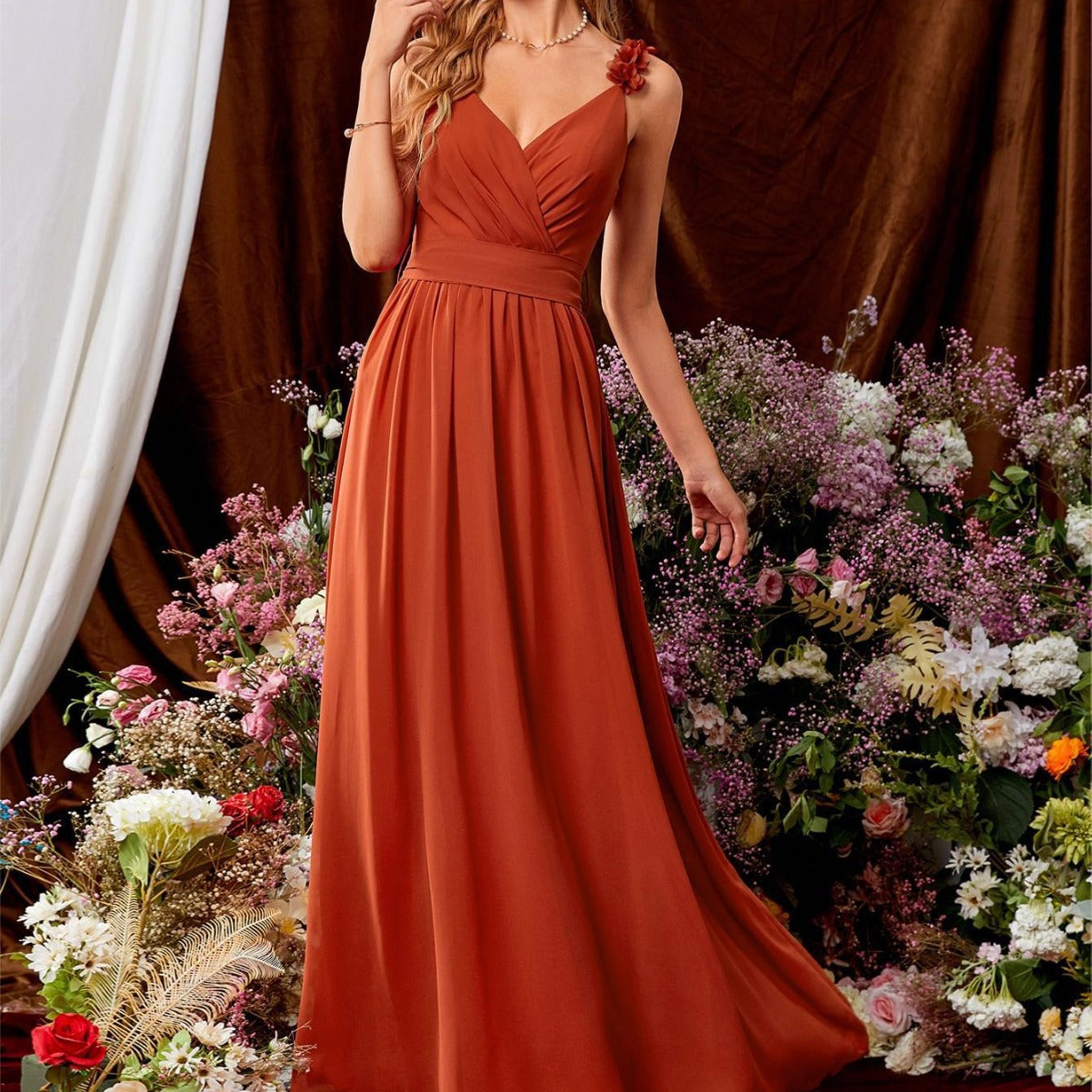 Valenzora | V-neck strapless evening dress, lace, pleated, backless, sexy, large swing dance dress, party dress, bridesmaid dress, summer
