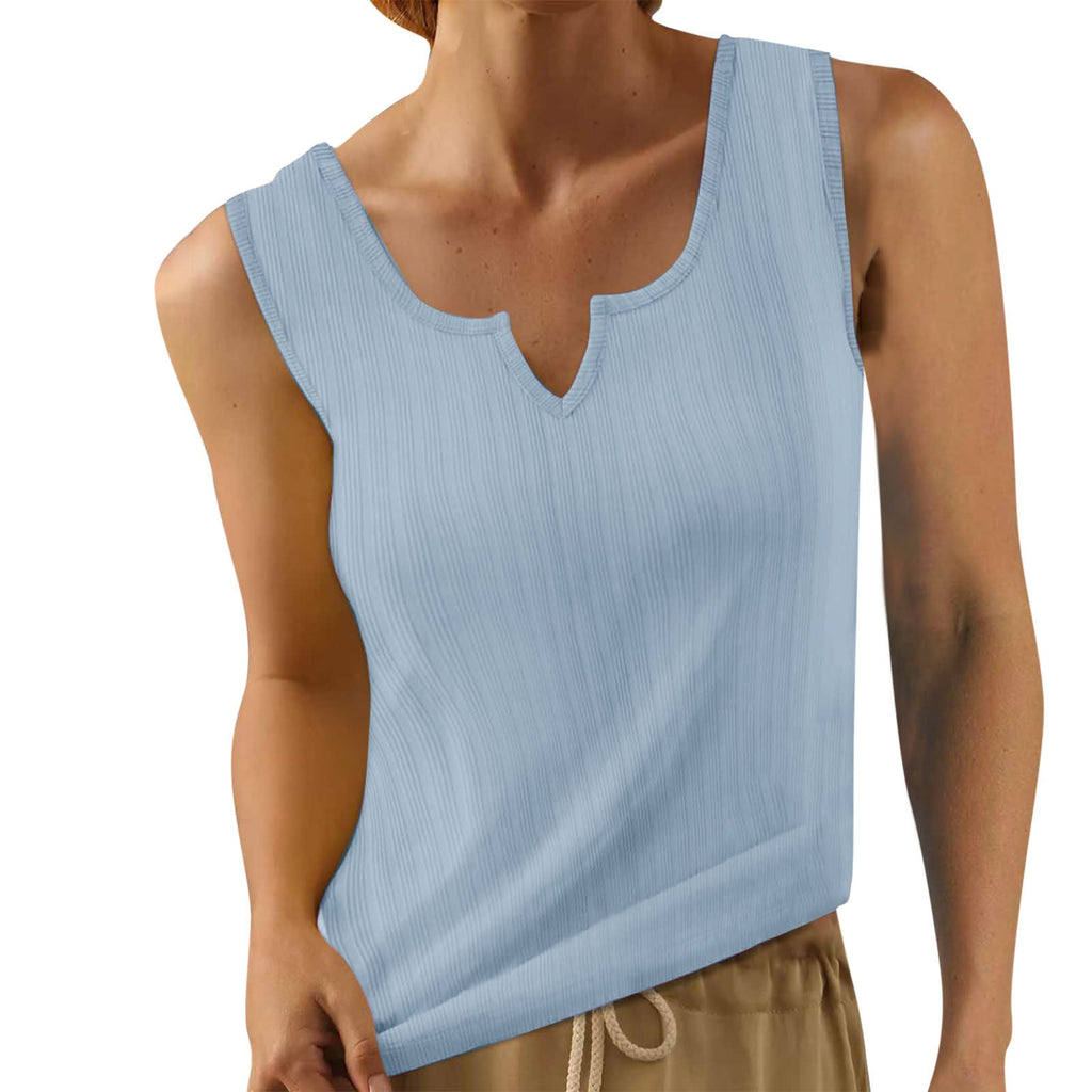 Women's sleeveless top with structured V-neck and fine rib design, size Valenzora
