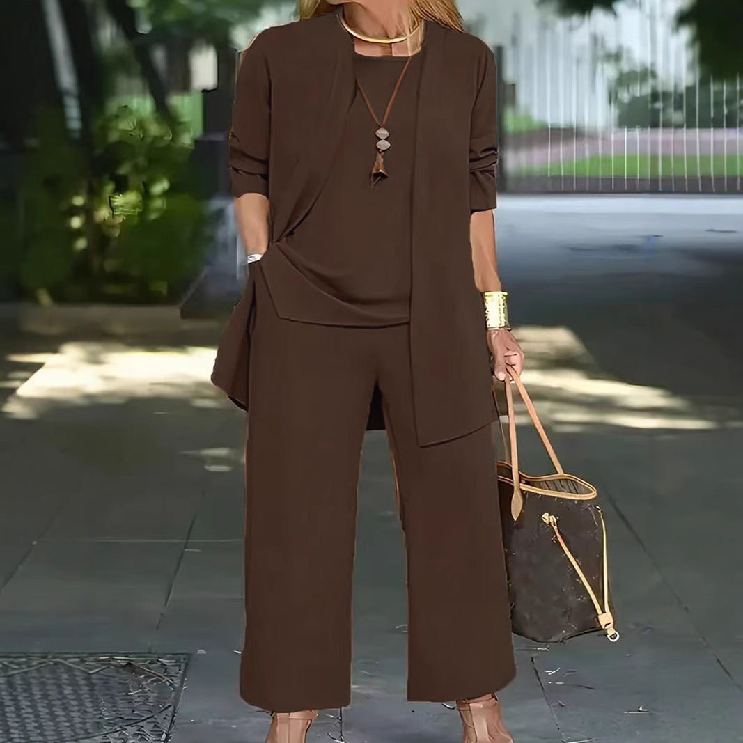 Valenzora | Long-sleeved cardigan vest three-piece set