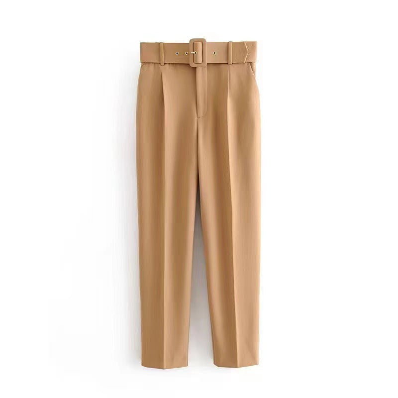 Women's wide-leg high-waisted trousers with a stylish belt, size