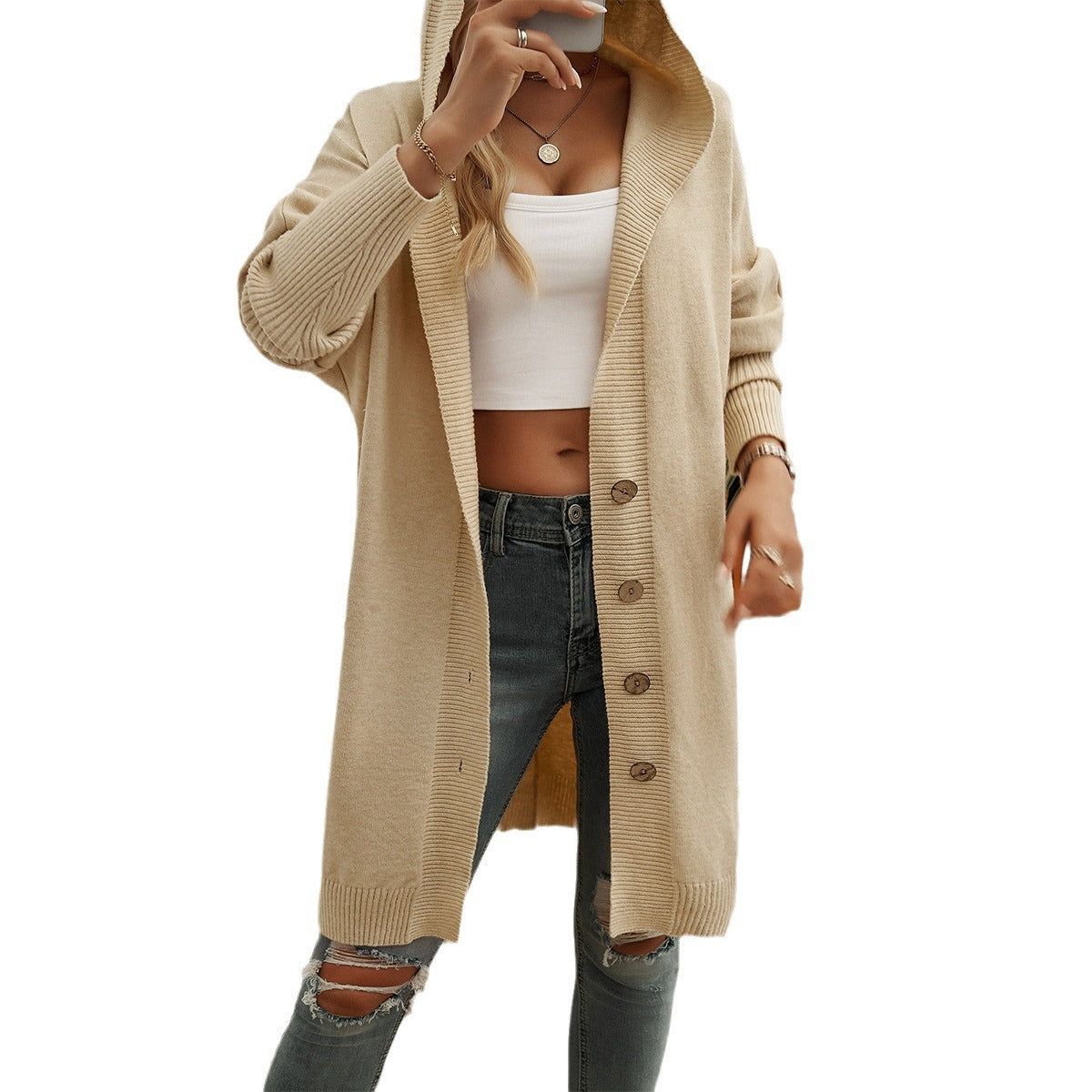 Women's hoodie cardigan with button detail and relaxed fit, size