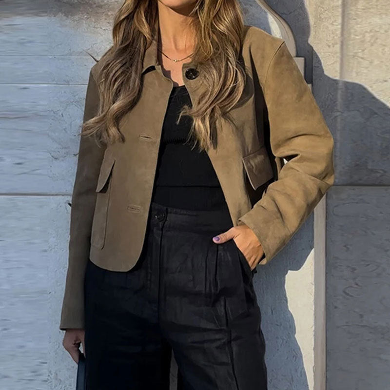Women's short jacket made of high-quality imitation suede, size