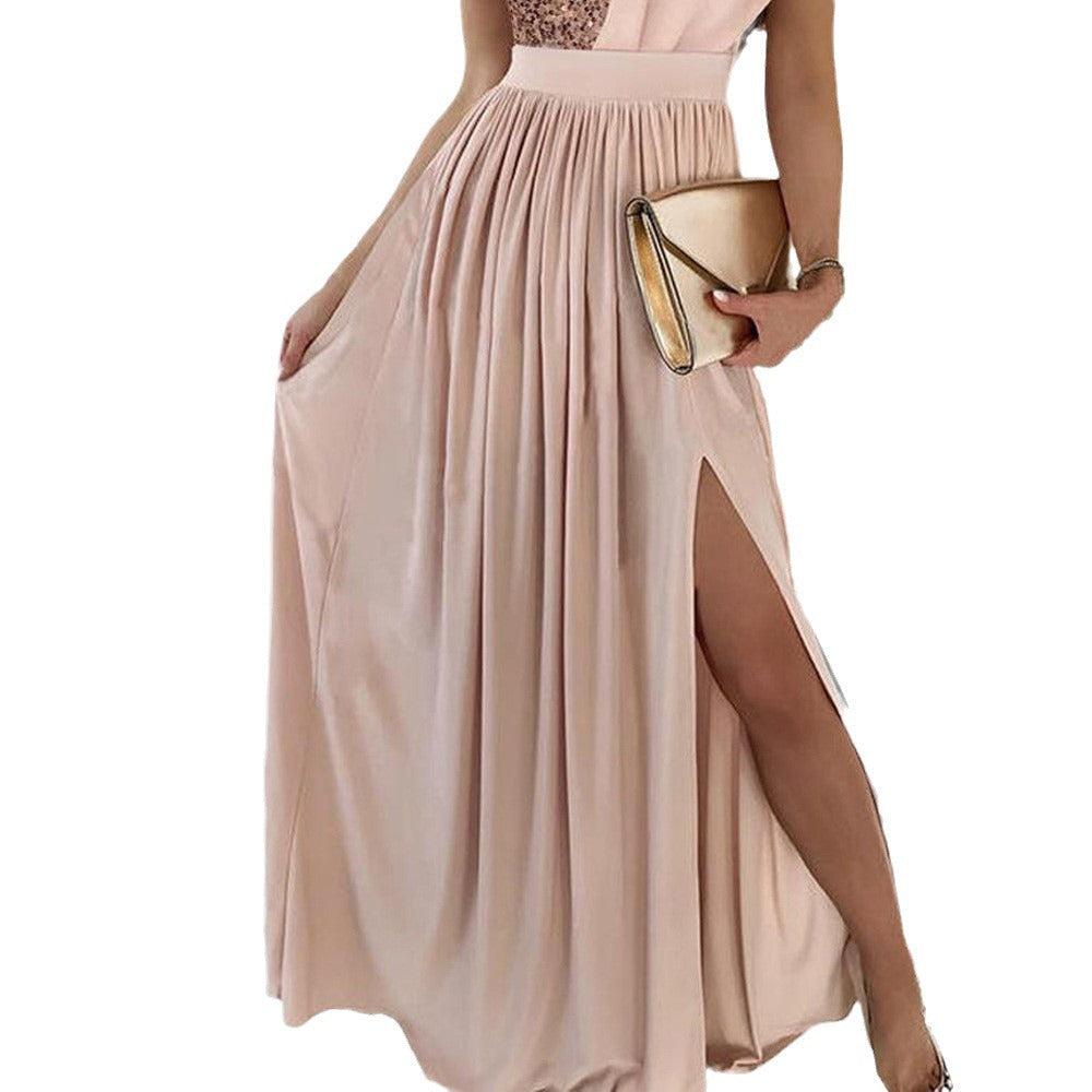 Elegantes Damenabendkleid mit asymmetrischem Oberteil und schimmerndem Rock, Größe