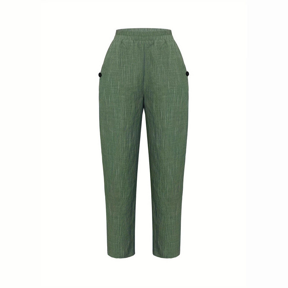 Bequeme und luftige Leinenhose für Damen mit seitlichen Taschen, Größe