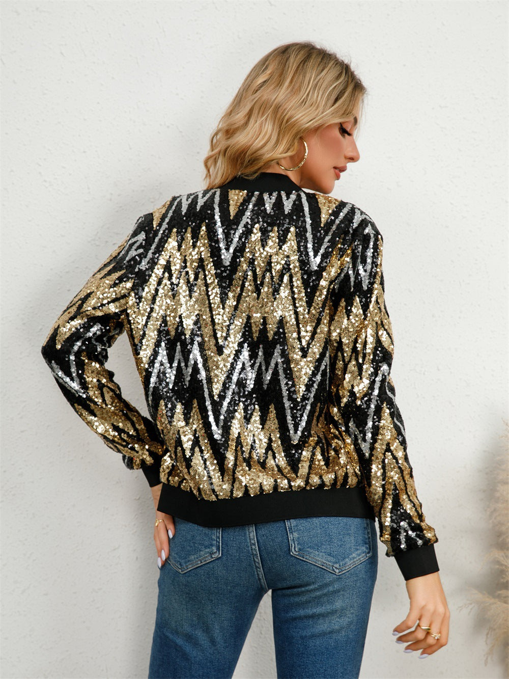 Valenzora | Women's sequined bomber jacket with sparkling design