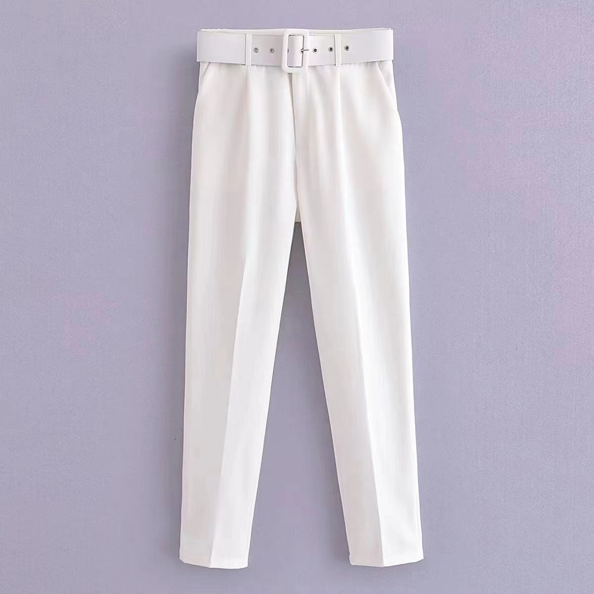 Women's wide-leg high-waisted trousers with a stylish belt, size