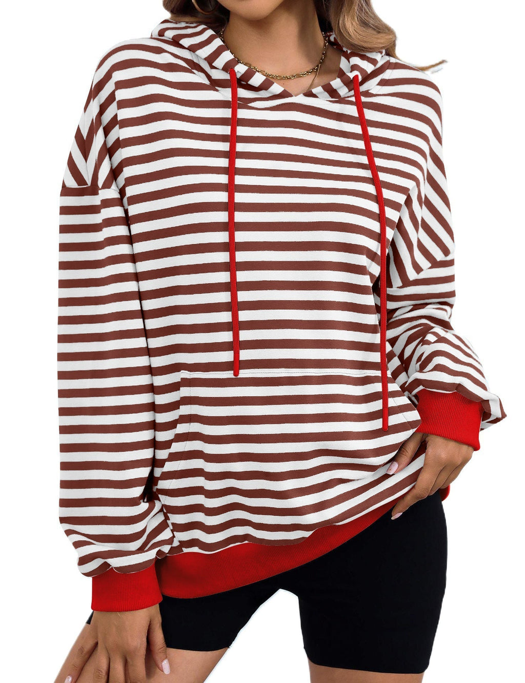 Women's striped hoodie with stylish kangaroo pocket, size S