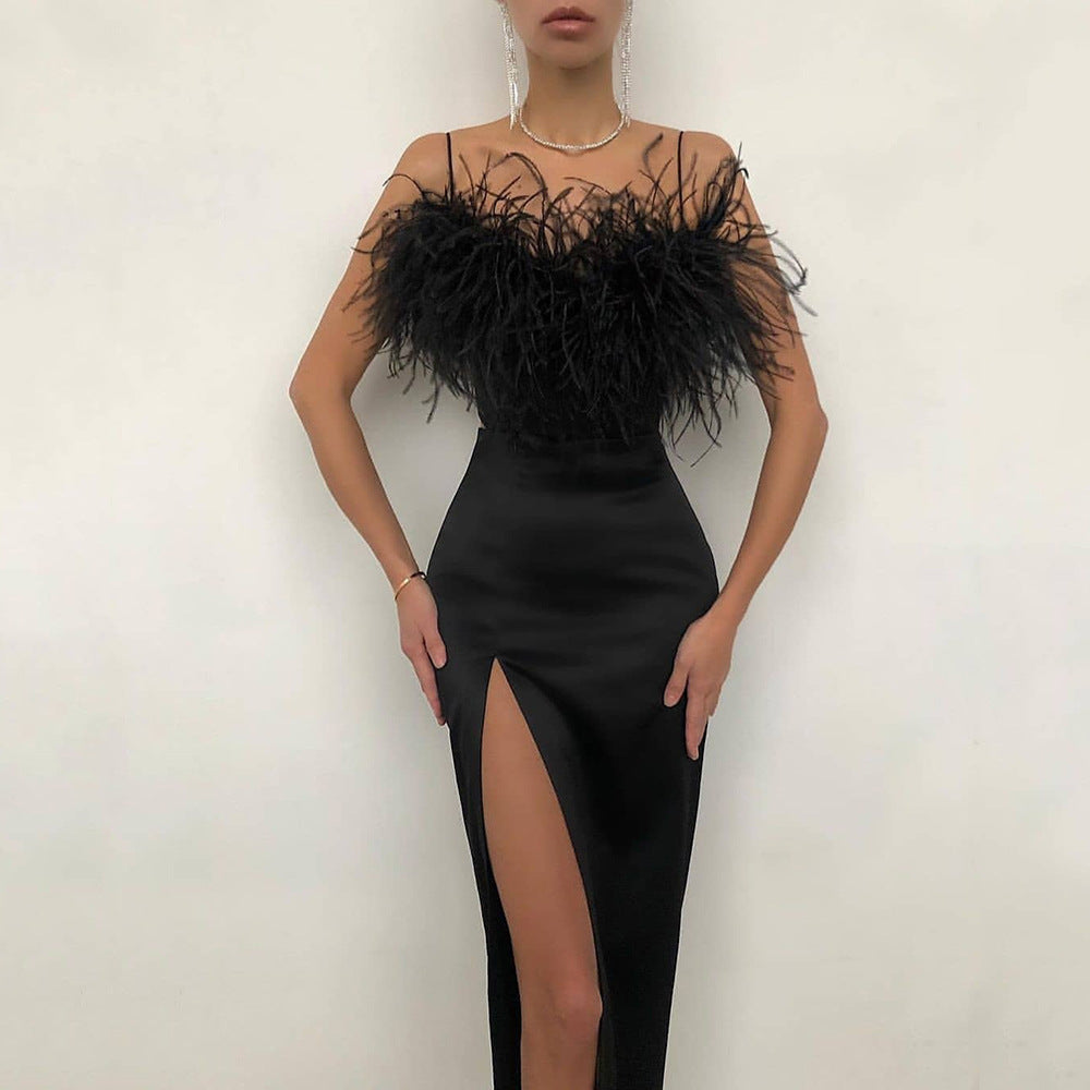 Damen-Abendkleid mit zarter Federapplikation, Größe