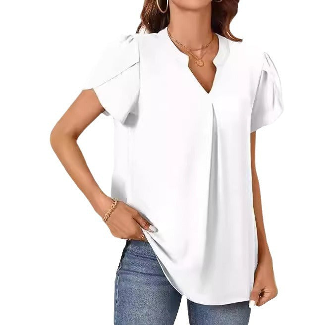 Damenbluse mit elegantem V-Ausschnitt-Detail und leichten Puffärmeln, Größe [size]