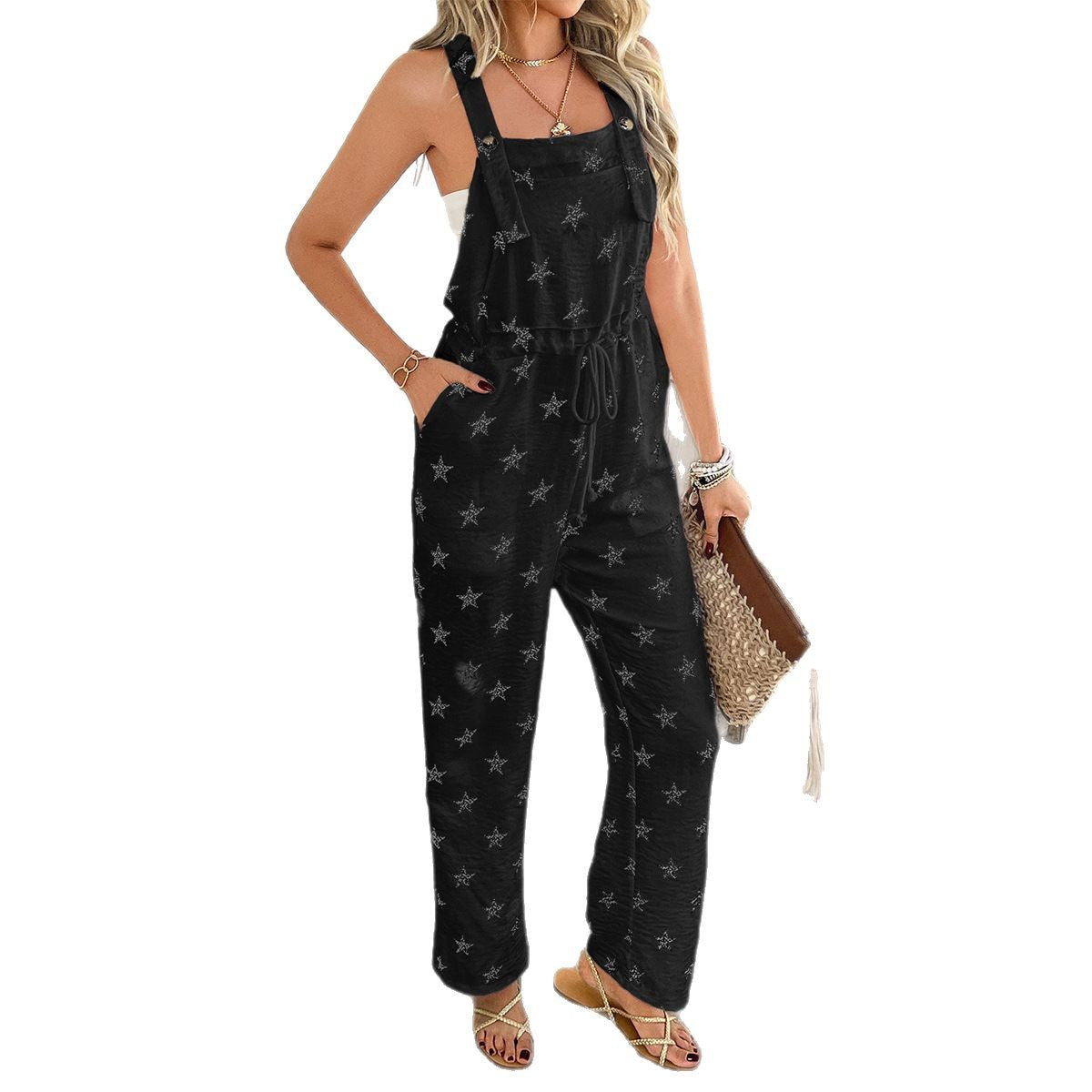 Damen Freizeit-Jumpsuit mit verstellbaren Trägern und elastischem Bund, Größe