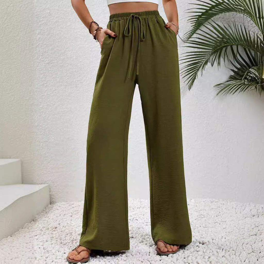 Elegante Damen-Hose mit weitem Bein aus leichtem Baumwoll-Mix mit elastischem Bund, Größe [size missing]