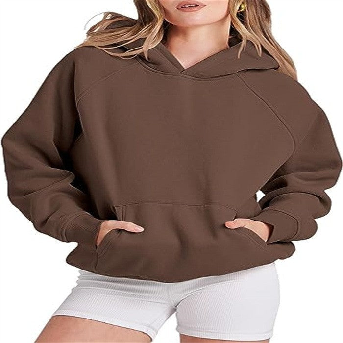 Women's casual hooded sweatshirt with high collar and practical pockets, size S