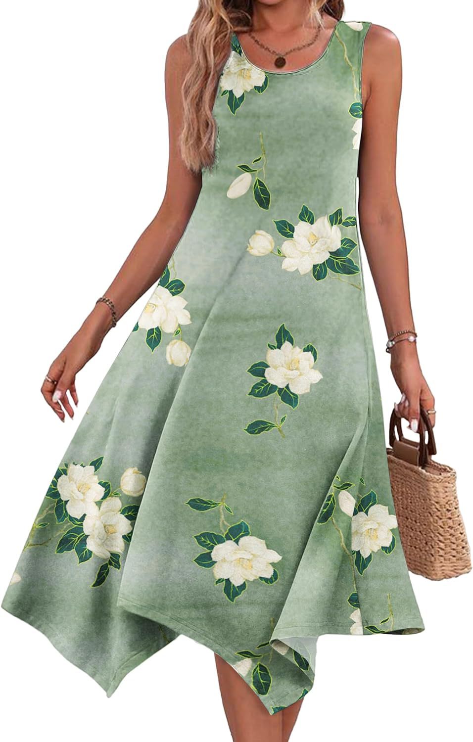 Damen asymmetrisches Freizeitkleid mit modernem Muster und fließendem Schnitt Drune