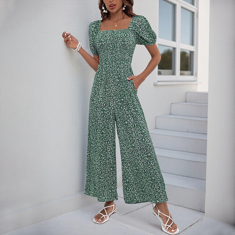 Women's oversized jumpsuit with puff sleeves and elasticated waistband, size