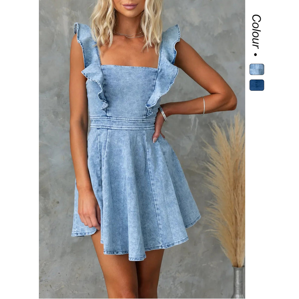 Drune Damen-Jeanskleid mit Rüschen und femininer Silhouette