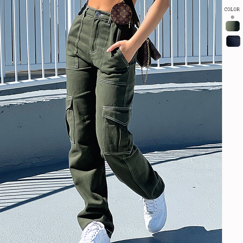 Women's cargo trousers with elasticated waistband and practical pockets, size S