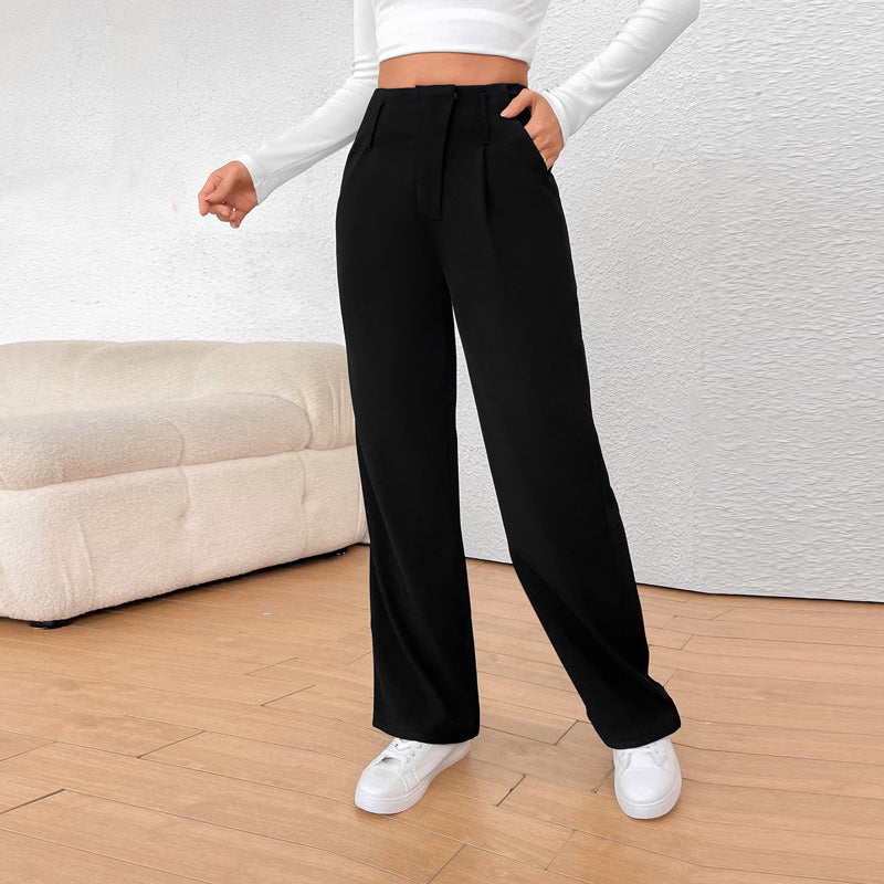Women's wide-leg suit trousers with elegant pleats and high pockets, size