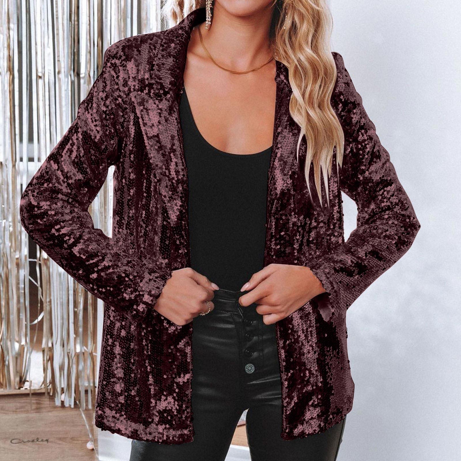 Eleganter Pailletten-Blazer für Damen mit Schimmer-Finish, Größe Valenzora