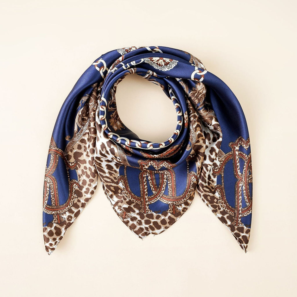 Women's silk scarf with elegant animal print and luxurious design, size S