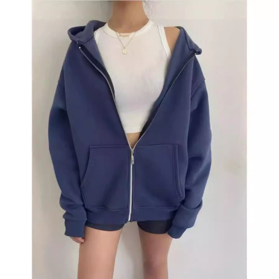 Damen Oversize-Hoodie mit Reißverschluss und praktischen Taschen, Größe
