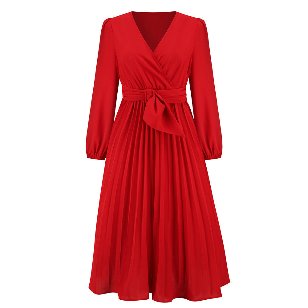 Damen Wickelkleid mit Plisseefalten und elegantem Taillengürtel, Größe