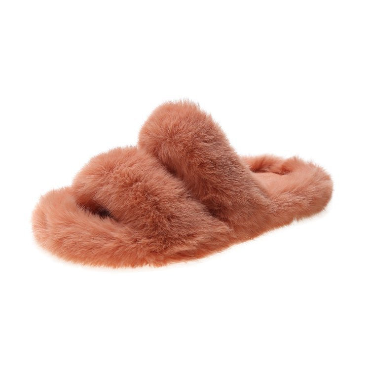 Damen Flauschige Hausschuhe mit doppelten Riemen und weichem Futter, Größe