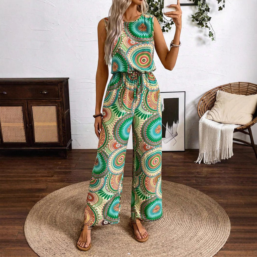 Women's casual jumpsuit with eye-catching pattern detail and elasticated waistband, size S