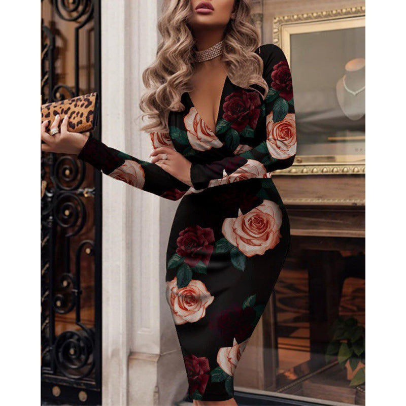 Women's fitted wrap dress with plaid pattern and deep V-neck Drune
