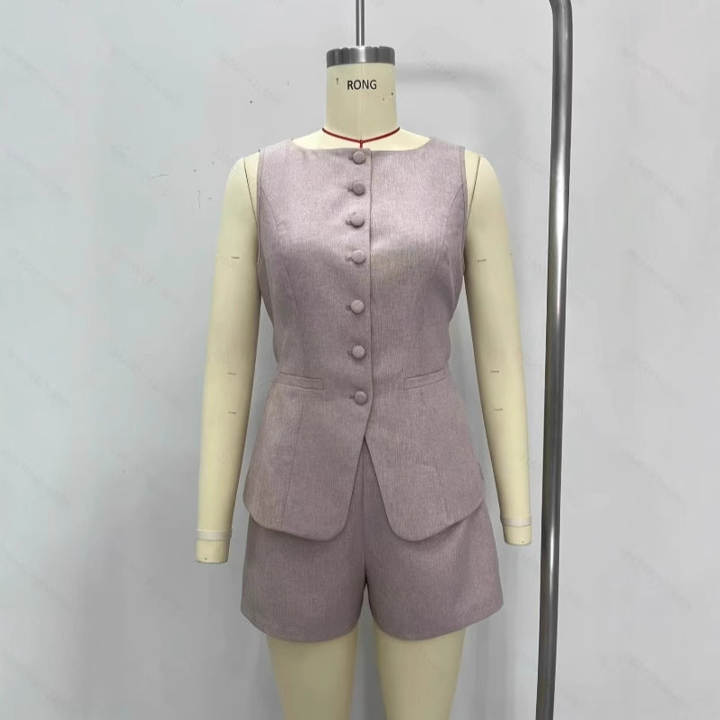 Women's elegant jumpsuit with tailored blazer and shorts, size