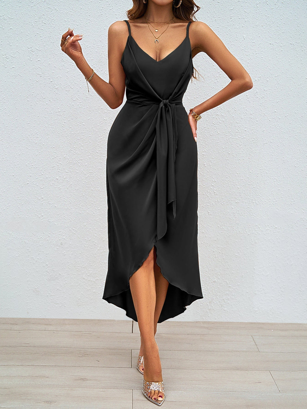 Damen Wickelkleid mit elegantem V-Ausschnitt und verspieltem Schlitz, Größe