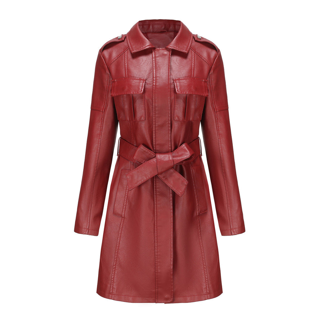 Valenzora Style - Luxurious leather coat with belt for discerning women