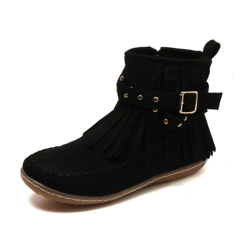 Valenzora | Boho-Stiefeletten mit Fransen und Schnallen für Damen