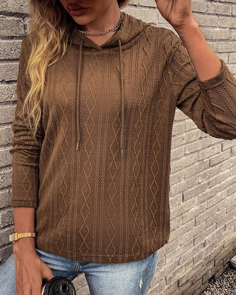 Valenzora Lace-up long-sleeved jacquard hoodie