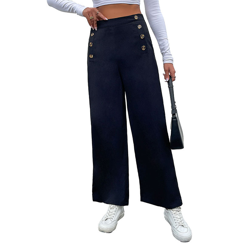 Women's wide-leg trousers with decorative buttons, size