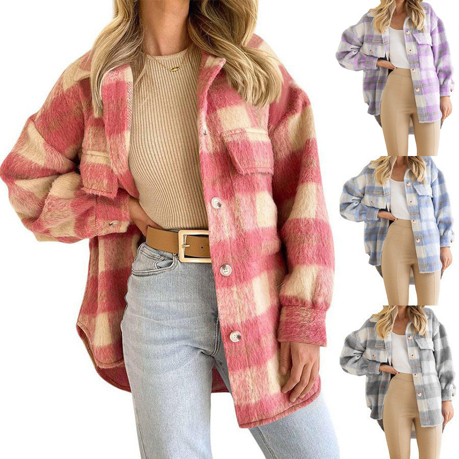 Women's Checked Flannel Jacket with Oversized Cut, Size