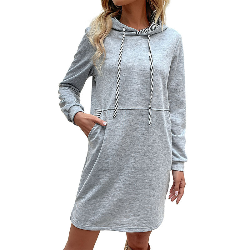 Women's hoodie dress with side pockets and fashionable hood, size