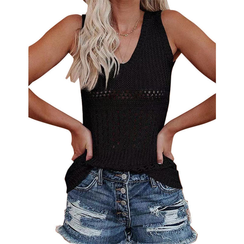 Women's airy knit top with V-neck and delicate openwork patterns, size