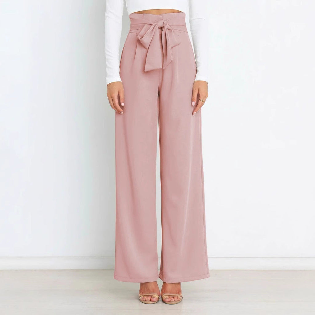 Women's elegant wide-leg trousers with waist belt, size