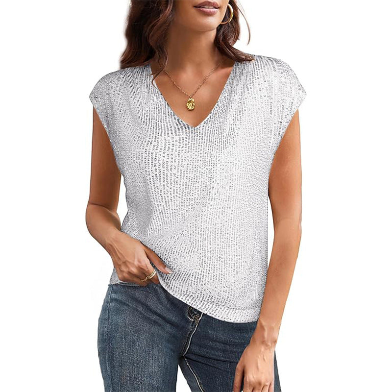 Glitzerndes Damen-Oberteil mit V-Ausschnitt und lockerem Schnitt, Größe [size missing]