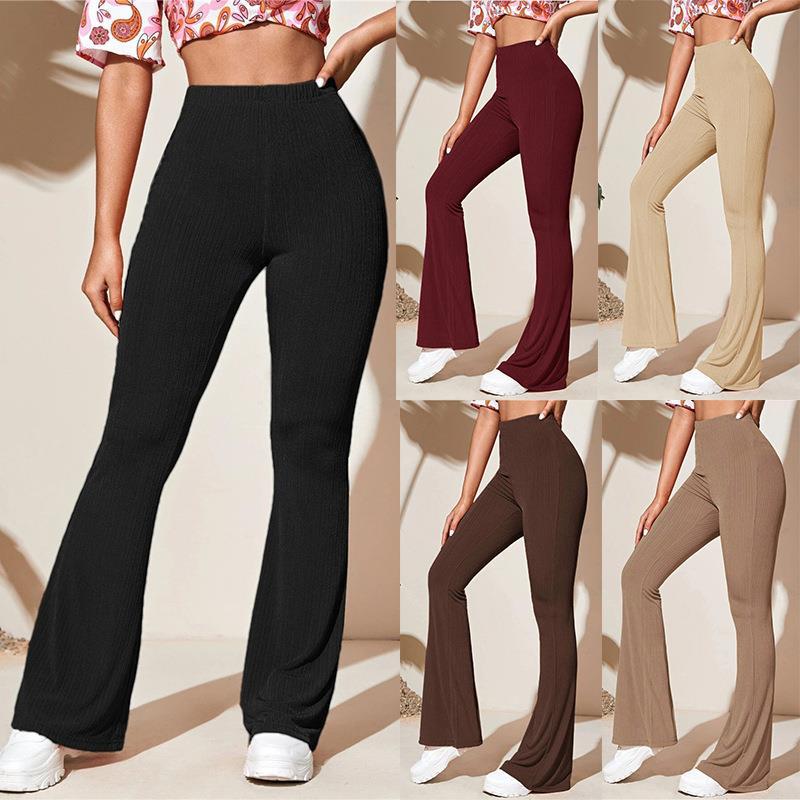 Women's bootcut trousers made of elastic ribbed material with a high waist, size [size missing]