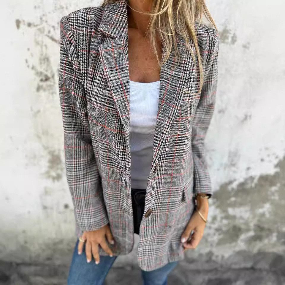 Valenzora | Checkered blazer in brown check
