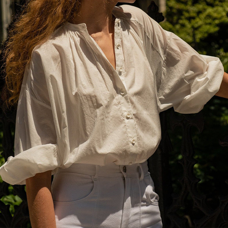 Damenbluse mit Stehkragen und eleganter Knopfleiste, Größe