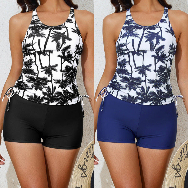 Damen Tankini-Set mit verstellbaren Trägern und modernem Palmenprint, Größe S