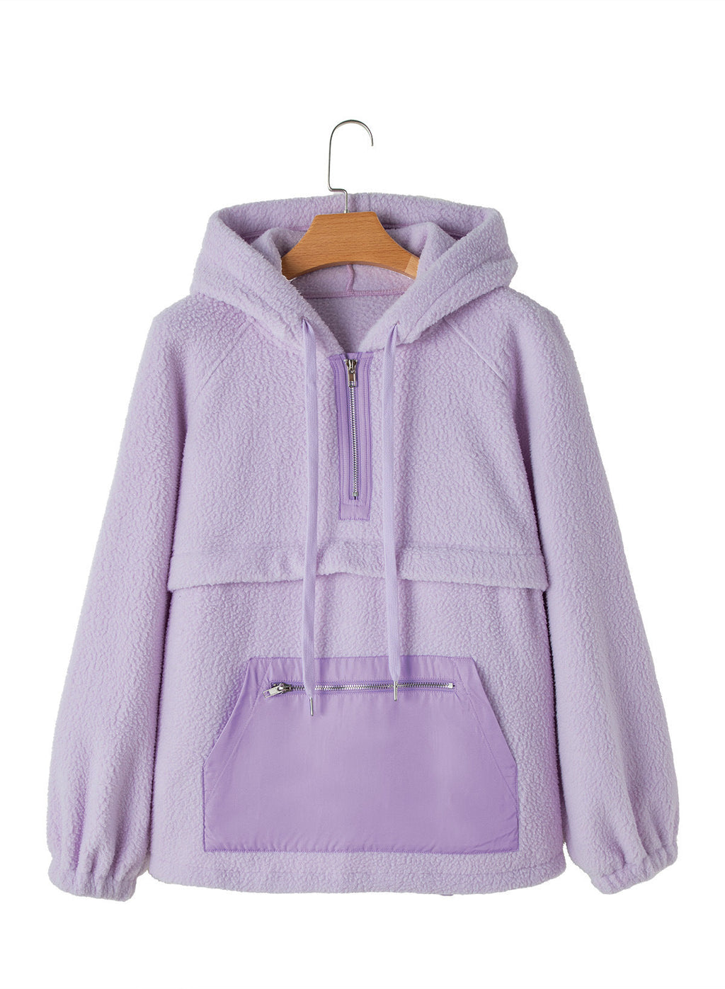 Women's fleece pullover with high collar and practical front pocket, size S