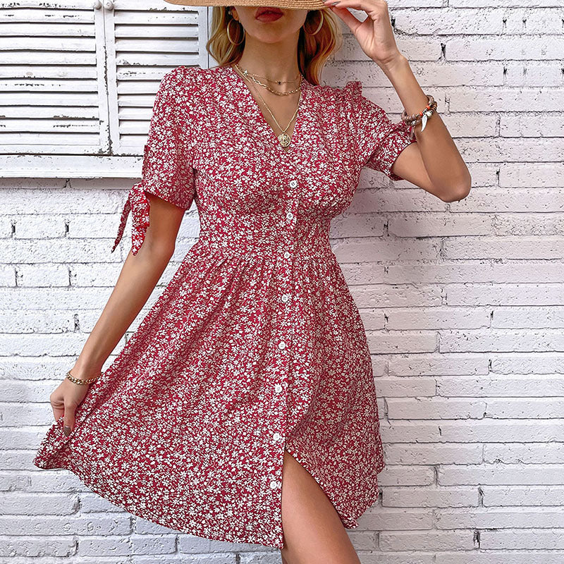 Damen-Blusenkleid mit Blumenmuster und verspielten Rüschen, Größe