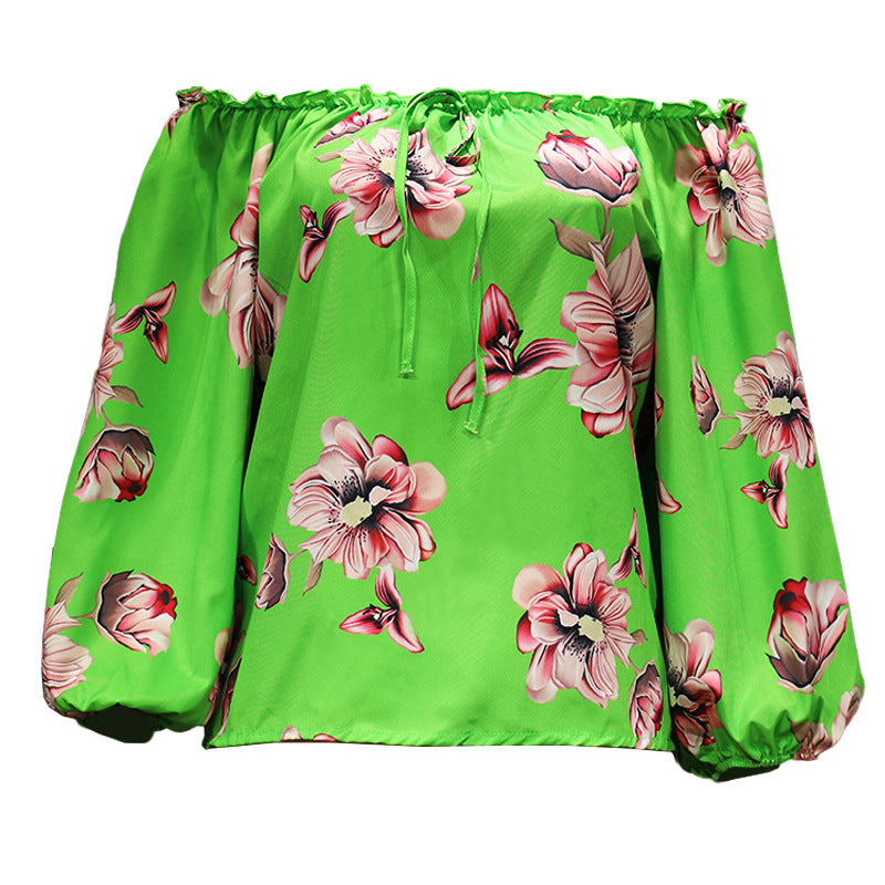 Women's off-the-shoulder blouse with floral pattern, size