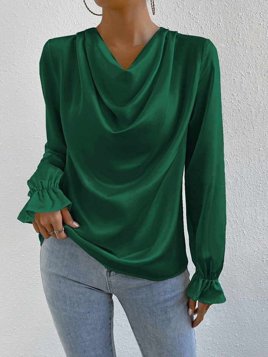 Valenzora | Satin Long Sleeve Blouse Top