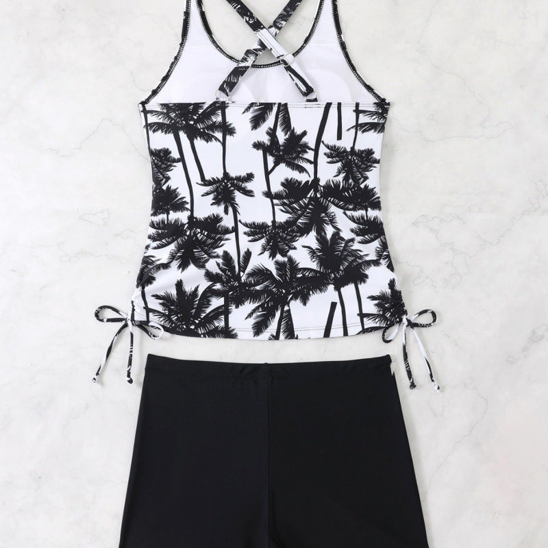 Damen Tankini-Set mit verstellbaren Trägern und modernem Palmenprint, Größe S