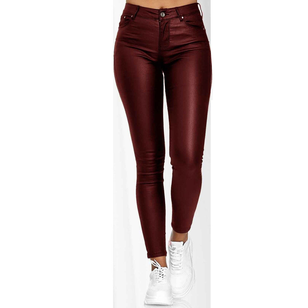 Women's figure-hugging faux leather trousers with a matte finish and low waist, size [size missing]