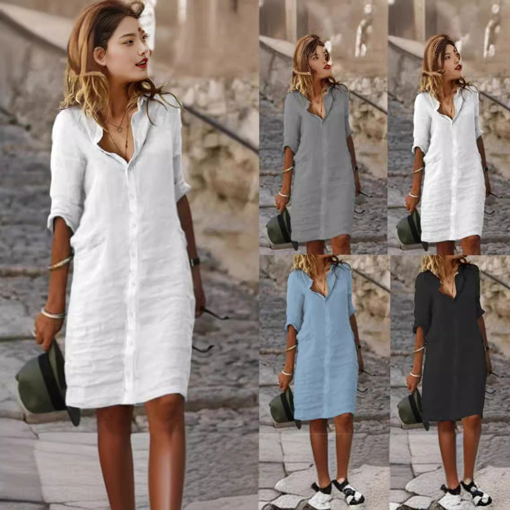 Women's casual shirt dress with chic details, size